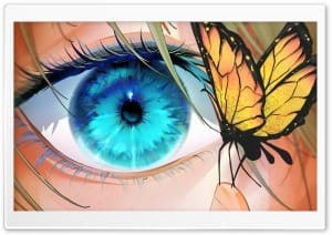 Anime Girl Looking at a Butterfly 4K UHD Wallpaper for Widescreen and UltraWide Desktop, UltraHD TV, Smartphone, Tablet