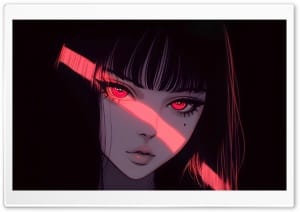 Anime Girl with Red Eyes in Cyberpunk Red Light Portrait 4K UHD Wallpaper for Widescreen and UltraWide Desktop, UltraHD TV, Smartphone, Tablet