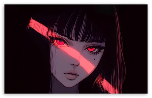 Anime Girl with Red Eyes in Cyberpunk Red Light Portrait UltraHD Wallpaper for UHD 16:9 ; HD 16:9 ; UltraWide 21:9 24:10 32:9 32:10 ; Widescreen 16:10 ; Tablet 1:1 ; Mobile 9:16 9:19.5 9:20 9:21 9:22 ; Dual 16:10 16:9 ;