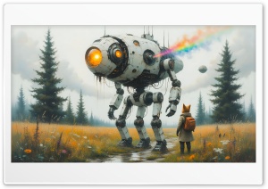 Anthropomorphic Fox Meets Robot 4K UHD Wallpaper for Widescreen and UltraWide Desktop, UltraHD TV, Smartphone, Tablet