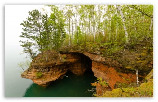 Apostle Islands Sandstone Cliffs on Lake Superior UltraHD Wallpaper for UHD 16:9 ; HD 16:9 ; UltraWide 21:9 24:10 ; Widescreen 16:10 ; Tablet 1:1 ;