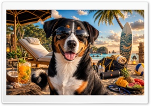 Appenzeller Sennenhund Dog on the Beach 4K UHD Wallpaper for Widescreen and UltraWide Desktop, UltraHD TV, Smartphone, Tablet