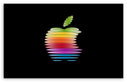 Apple Rainbow Logo on Black Background UltraHD Wallpaper for UHD 16:9 ; HD 16:9 ; UltraWide 21:9 24:10 ; Widescreen 16:10 ; Tablet 1:1 ; Mobile 9:16 ;