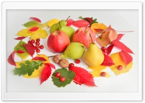 Apples, Pears, Fruits, Autumn Leaves Ultra HD Wallpaper for 4K UHD Widescreen desktop, tablet & smartphone