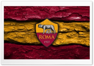 AS Roma Wooden Logo 4K UHD Wallpaper for Widescreen and UltraWide Desktop, UltraHD TV, Smartphone, Tablet