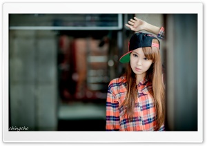 Asian Girl, Checkered Shirt and Cap Ultra HD Wallpaper for 4K UHD Widescreen desktop, tablet & smartphone