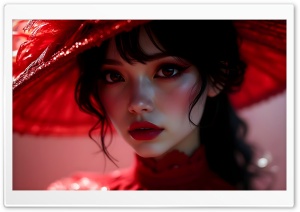Asian Girl in Red Portrait Art 4K UHD Wallpaper for Widescreen and UltraWide Desktop, UltraHD TV, Smartphone, Tablet