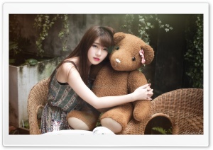 Asian Girl, Teddy Bear Ultra HD Wallpaper for 4K UHD Widescreen desktop, tablet & smartphone