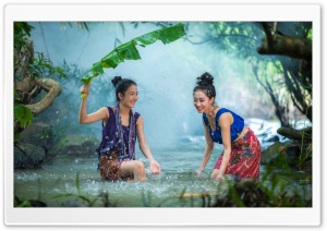 Asian Girls Playing in the Water Ultra HD Wallpaper for 4K UHD Widescreen Desktop, Lockscreen, Screensaver, TV, Tablet, Smartphone