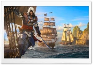 Assassins Creed Black Flag Resynced Edward sailing Caribbean 4K UHD Wallpaper for Widescreen and UltraWide Desktop, UltraHD TV, Smartphone, Tablet