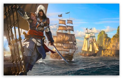 Assassins Creed Black Flag Resynced Edward sailing Caribbean UltraHD Wallpaper for UHD 16:9 ; HD 16:9 ; UltraWide 21:9 24:10 ; Widescreen 16:10 ; Tablet 1:1 ; Mobile 9:16 9:19.5 9:20 9:21 9:22 ;