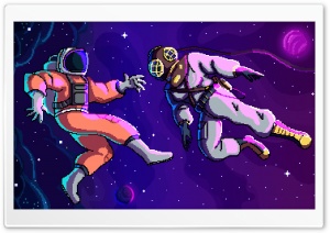 Astronaut and Diver Pixel Art Ultra HD Wallpaper for 4K UHD Widescreen Desktop, Lockscreen, Screensaver, TV, Tablet, Smartphone