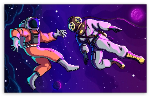 Astronaut and Diver Pixel Art UltraHD Wallpaper for UHD 16:9 2160p 1440p 1080p 900p 720p ; 8K UHD TV 16:9 Ultra High Definition 2160p 1440p 1080p 900p 720p ; UltraWide 21:9 24:10 ; Widescreen 16:10 5:3 WHXGA WQXGA WUXGA WXGA WGA ; Fullscreen 4:3 3:2 UXGA XGA SVGA DVGA HVGA HQVGA ( Apple PowerBook G4 iPhone 4 3G 3GS iPod Touch ) ; Dual 5:4 QSXGA SXGA ;