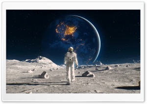 Astronaut, Space Exploration, Moon, Earth From Space, 4K UHD Wallpaper for Widescreen and UltraWide Desktop, UltraHD TV, Laptop, Tablet, Smartphone