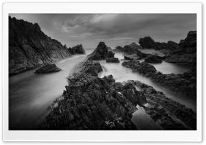 Atlantic Rocky Coastline Black and White Ultra HD Wallpaper for 4K UHD Widescreen desktop, tablet & smartphone