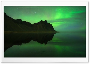 Aurora Borealis, Vestrahorn, Stokksnes Beach, Iceland 4K UHD Wallpaper for Widescreen and UltraWide Desktop, UltraHD TV, Smartphone, Tablet