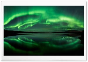 Aurora Green Reflections on a Calm Lake 4K UHD Wallpaper for Widescreen and UltraWide Desktop, UltraHD TV, Smartphone, Tablet
