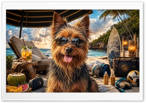 Australian Terrier Dog on the Beach 4K UHD Wallpaper for Widescreen and UltraWide Desktop, UltraHD TV, Smartphone, Tablet