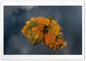 Autumn Aerial View of Rydal Water Island 4K UHD Wallpaper for Widescreen and UltraWide Desktop, UltraHD TV, Smartphone, Tablet