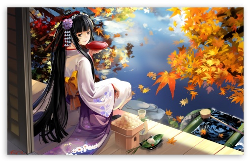 Wallpaper : 2000x1219 px, anime girls, black hair, fall, leaves, long hair,  original characters, pantyhose, scarf, school uniform, trees 2000x1219 -  wallpaperUp - 1107493 - HD Wallpapers - WallHere