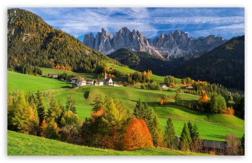 Autumn in Val di Funes, Dolomites UltraHD Wallpaper for UHD 16:9 ; HD 16:9 ; UltraWide 21:9 24:10 32:9 32:10 ; Widescreen 16:10 ; Fullscreen 3:2 ; Tablet 1:1 ; Mobile 9:16 9:19.5 9:20 9:21 9:22 ; Dual 16:10 16:9 ;