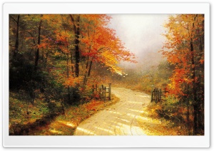 Autumn Lane By Thomas Kinkade Ultra HD Wallpaper for 4K UHD Widescreen desktop, tablet & smartphone