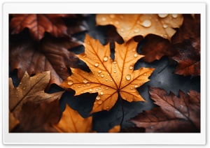 Autumn, Maple Leaves, Rusty Foliage, Raindrops 4K UHD Wallpaper for Widescreen and UltraWide Desktop, UltraHD TV, Smartphone, Tablet