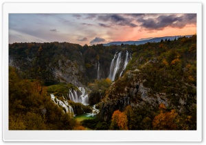 Autumn, Waterfall, Plitvice Lakes National Park, Croatia Ultra HD Wallpaper for 4K UHD Widescreen desktop, tablet & smartphone