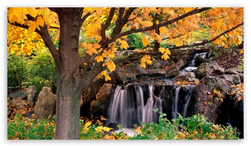 Autumn Waterfall Scenery UltraHD Wallpaper for HD 16:9 ;