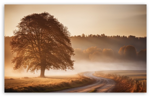 Autumn's Canvas Misty Mornings and Country Roads UltraHD Wallpaper for UHD 16:9 ; HD 16:9 ; Widescreen 16:10 5:3 ; Fullscreen 4:3 5:4 3:2 ;