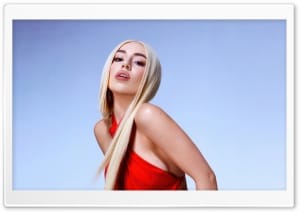 Ava Max Iconic Red Dress Outfit 4K UHD Wallpaper for Widescreen and UltraWide Desktop, UltraHD TV, Smartphone, Tablet