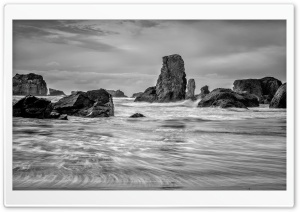 Bandon Beach Oregon, Black and White Ultra HD Wallpaper for 4K UHD Widescreen desktop, tablet & smartphone