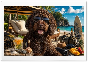Barbet Dog on the Beach 4K UHD Wallpaper for Widescreen and UltraWide Desktop, UltraHD TV, Smartphone, Tablet