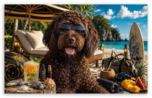 Barbet Dog on the Beach UltraHD Wallpaper for Widescreen 16:10 ;