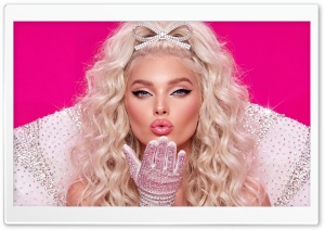 Barbie-like Blonde Model Sending a Kiss 4K UHD Wallpaper for Widescreen and UltraWide Desktop, UltraHD TV, Smartphone, Tablet