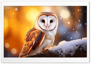 Barn Owl in Golden Winter Light 4K UHD Wallpaper for Widescreen and UltraWide Desktop, UltraHD TV, Smartphone, Tablet
