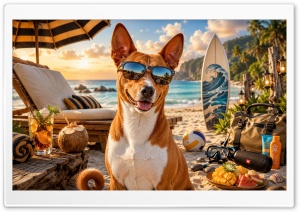 Basenji Dog on the Beach 4K UHD Wallpaper for Widescreen and UltraWide Desktop, UltraHD TV, Smartphone, Tablet