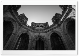 Batalha Monastery Architecture Black and White Ultra HD Wallpaper for 4K UHD Widescreen desktop, tablet & smartphone
