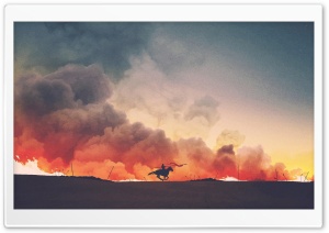 Battlefield, Warrior, Horse, Running, Smoke, Illustration Ultra HD Wallpaper for 4K UHD Widescreen desktop, tablet & smartphone