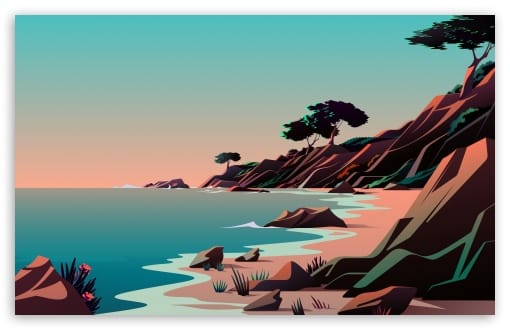 Beach Illustration UltraHD Wallpaper for UHD 16:9 ; HD 16:9 ; UltraWide 21:9 24:10 32:9 32:10 ; Widescreen 16:10 ; Tablet 1:1 ; Mobile 9:16 9:19.5 9:20 9:21 9:22 ; Dual 16:10 16:9 ;