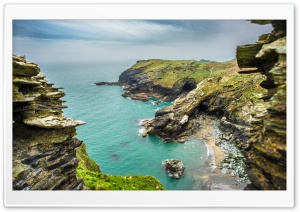 Beach, Tintagel castle, Cornwall, English, United Kingdom Ultra HD Wallpaper for 4K UHD Widescreen desktop, tablet & smartphone
