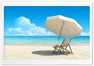 Beach umbrella and deckchair by the sea Ultra HD Wallpaper for 4K UHD Widescreen Desktop, Lockscreen, Screensaver, TV, Tablet, Smartphone