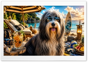 Bearded Collie Dog on the Beach 4K UHD Wallpaper for Widescreen and UltraWide Desktop, UltraHD TV, Smartphone, Tablet