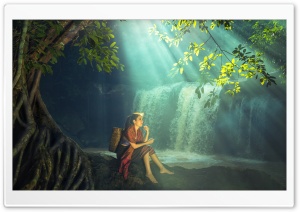 Beautiful Asian Girl, Rainforest, Waterfall Ultra HD Wallpaper for 4K UHD Widescreen desktop, tablet & smartphone