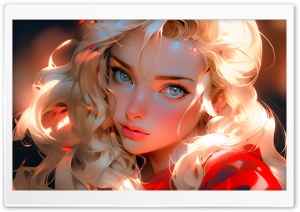 Beautiful Blonde Girl with Big Blue Eyes Digital Art Ultra HD Wallpaper for 4K UHD Widescreen desktop, tablet & smartphone