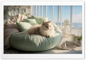 Beautiful Cat Relaxing on a Comfy Lounge Chair Ultra HD Wallpaper for 4K UHD Widescreen Desktop, Lockscreen, Screensaver, TV, Tablet, Smartphone