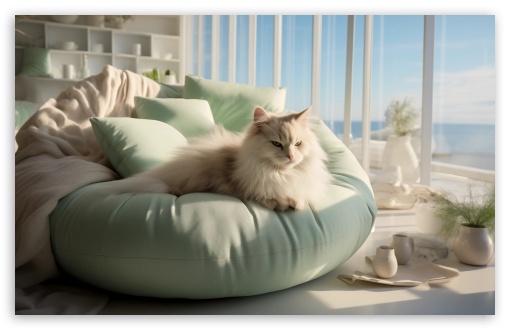 Beautiful Cat Relaxing on a Comfy Lounge Chair UltraHD Wallpaper for HD 16:9 ; UltraWide 21:9 24:10 ; Widescreen 16:10 5:3 ; Fullscreen 4:3 5:4 3:2 ; Tablet 1:1 ; Mobile 9:16 9:19.5 9:20 10:16 2:3 3:5 3:4 ;