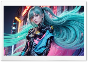 Beautiful Cyborg Girl with Blue Hair Digital Art Ultra HD Wallpaper for 4K UHD Widescreen desktop, tablet & smartphone