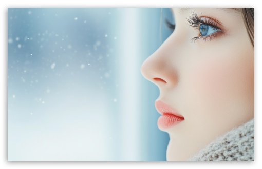 Beautiful Girl Looking Through the Window at the Snowfall UltraHD Wallpaper for UHD 16:9 ; HD 16:9 ; UltraWide 21:9 24:10 ; Widescreen 16:10 5:3 ; Fullscreen 4:3 5:4 3:2 ; Tablet 1:1 ; Mobile 9:16 9:19.5 9:20 9:21 10:16 2:3 3:5 3:4 ;