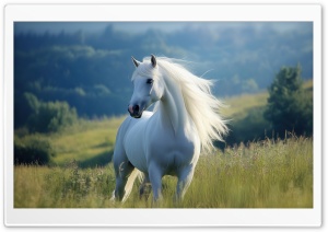 Beautiful, White Horse, Nature, Field, Animal, Wild 4K UHD Wallpaper for Widescreen and UltraWide Desktop, UltraHD TV, Smartphone, Tablet